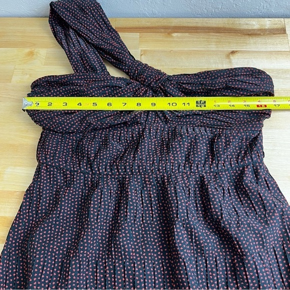 Alexis Luksa One Shoulder Heart Print Pleated Black Mini Dress Size Large - Picture 9 of 10